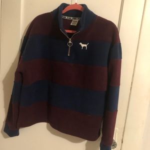 pink fleece striped quarter zip